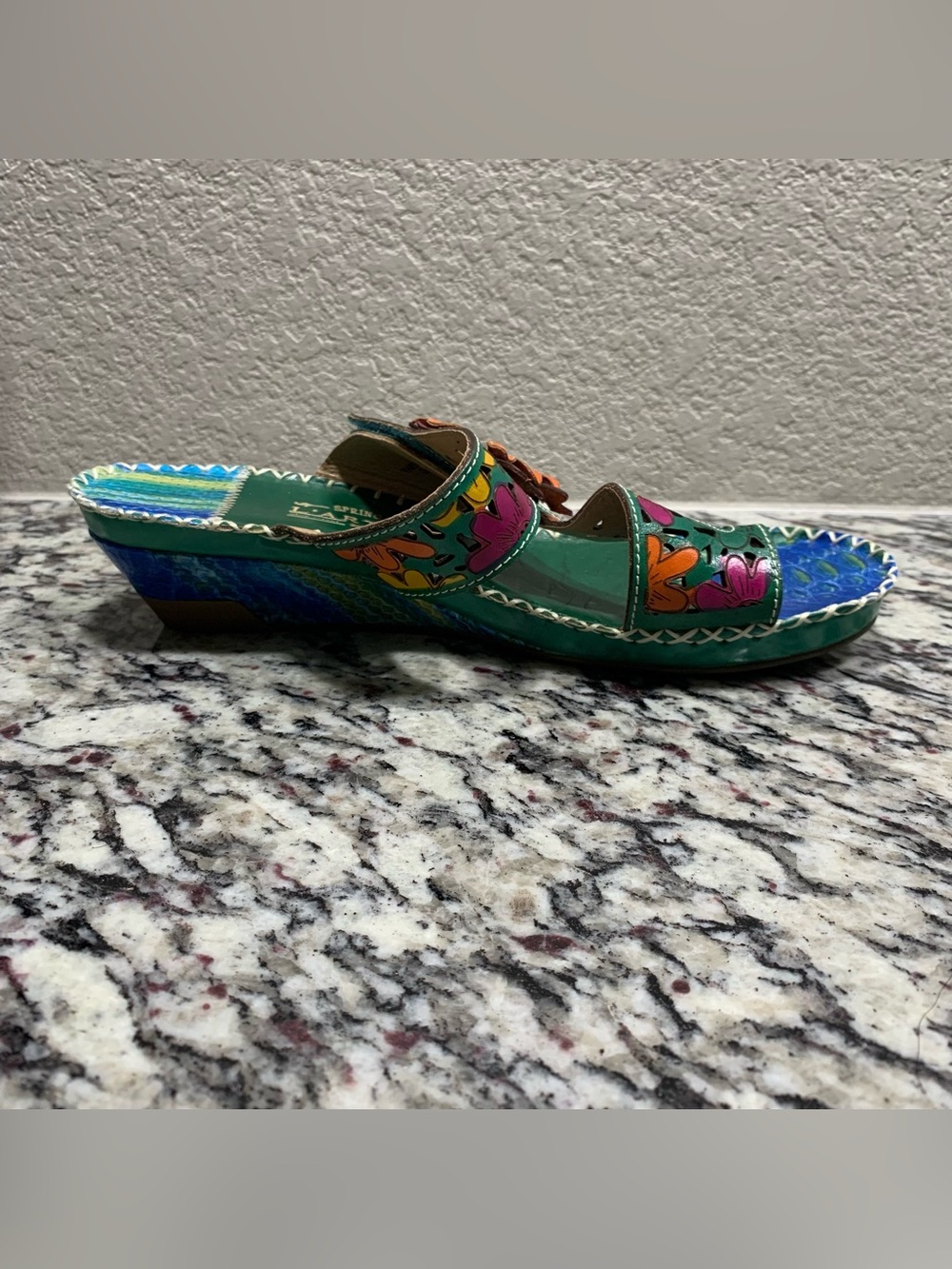 Spring Step L'Artiste Slide Sandal Womens 41  Vardi Mint Leather Platform Flower - Picture 5 of 11